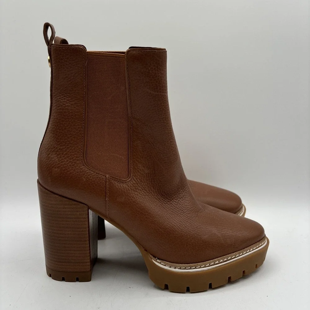 Tory Burch Carson Lug Sole High Heel Boots Women's 7 US Toasted Caramel Pull On
